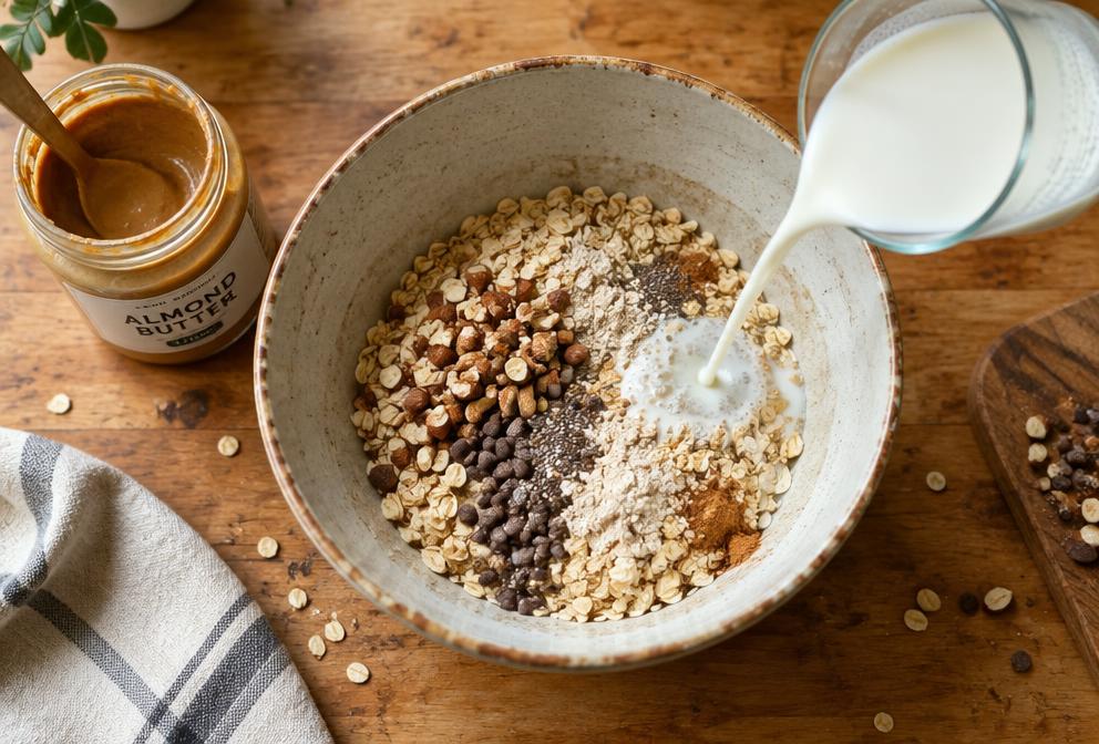 Mix, nut butter and milk in a bowl